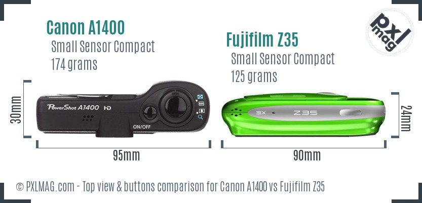 Canon A1400 vs Fujifilm Z35 top view buttons comparison