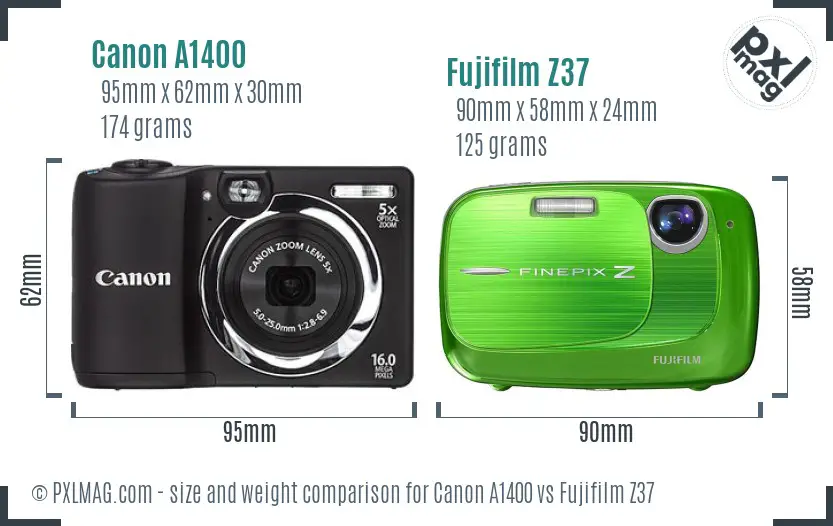 Canon A1400 vs Fujifilm Z37 size comparison