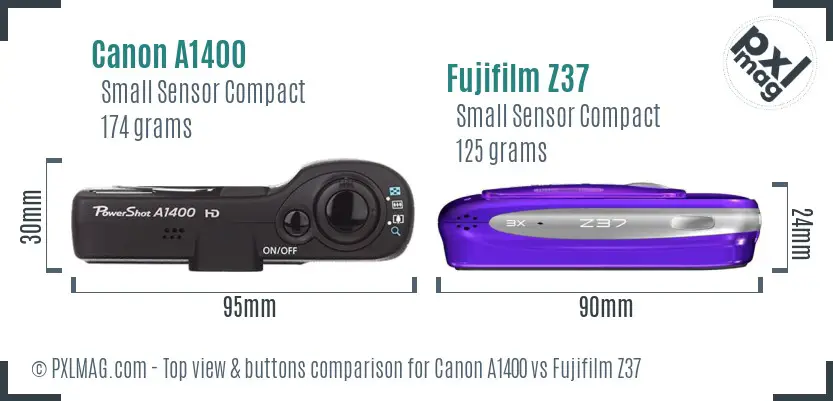 Canon A1400 vs Fujifilm Z37 top view buttons comparison