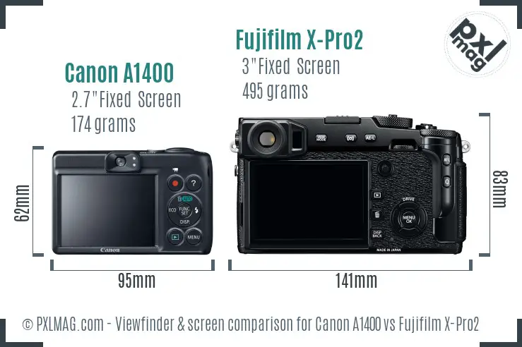 Canon A1400 vs Fujifilm X-Pro2 Screen and Viewfinder comparison