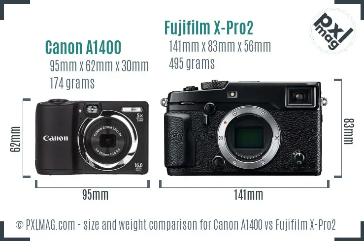 Canon A1400 vs Fujifilm X-Pro2 size comparison