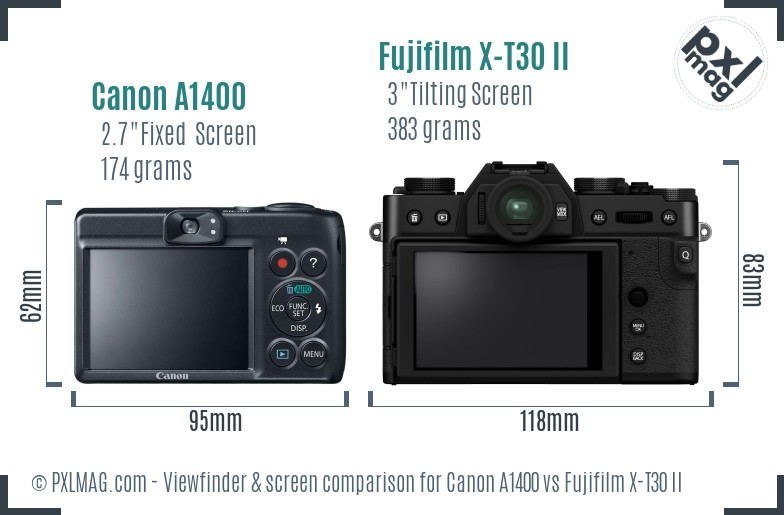 Canon A1400 vs Fujifilm X-T30 II Screen and Viewfinder comparison