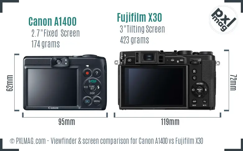 Canon A1400 vs Fujifilm X30 Screen and Viewfinder comparison