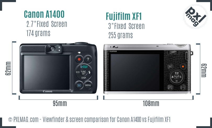 Canon A1400 vs Fujifilm XF1 Screen and Viewfinder comparison