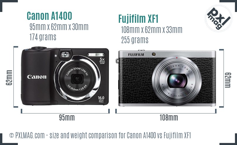 Canon A1400 vs Fujifilm XF1 size comparison