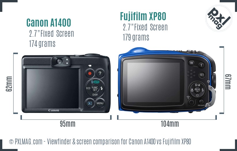 Canon A1400 vs Fujifilm XP80 Screen and Viewfinder comparison