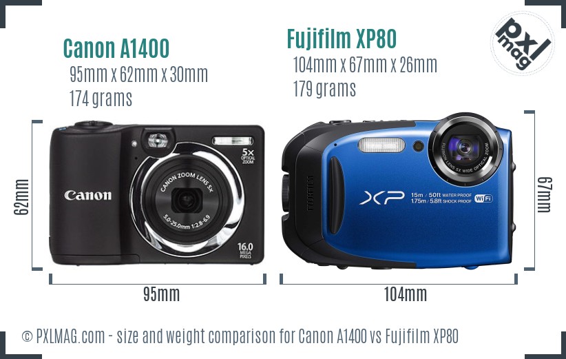 Canon A1400 vs Fujifilm XP80 size comparison Canon A1400 vs Fujifilm XP80 size comparison