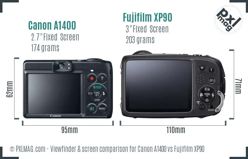 Canon A1400 vs Fujifilm XP90 Screen and Viewfinder comparison