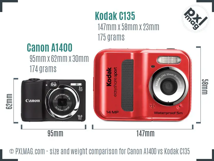 Canon A1400 vs Kodak C135 size comparison Canon A1400 vs Kodak C135 size comparison