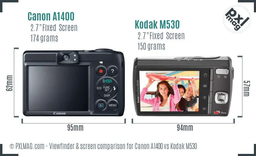 Canon A1400 vs Kodak M530 Screen and Viewfinder comparison Canon A1400 vs Kodak M530 Screen and Viewfinder comparison