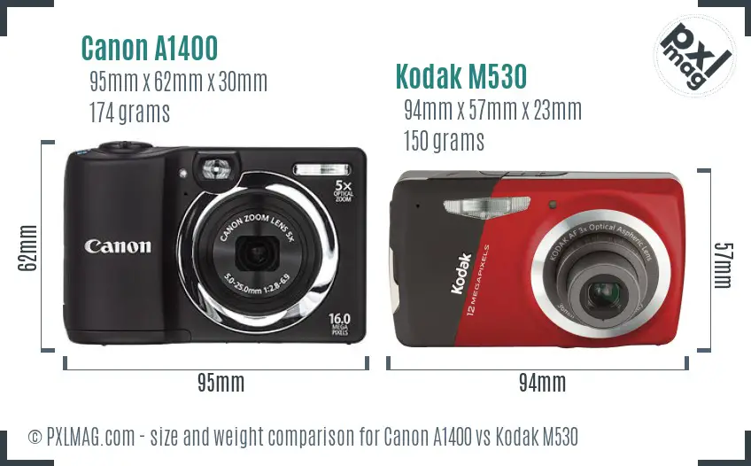 Canon A1400 vs Kodak M530 size comparison Canon A1400 vs Kodak M530 size comparison