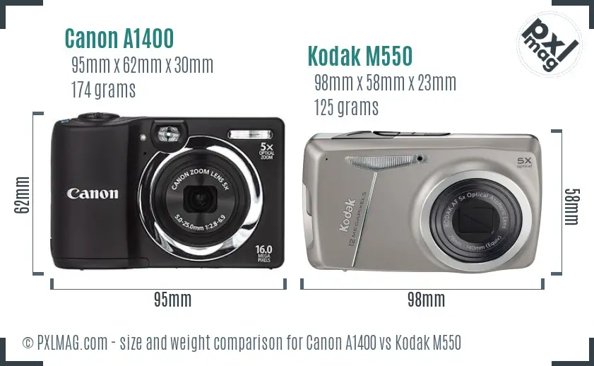 Canon A1400 vs Kodak M550 size comparison Canon A1400 vs Kodak M550 size comparison