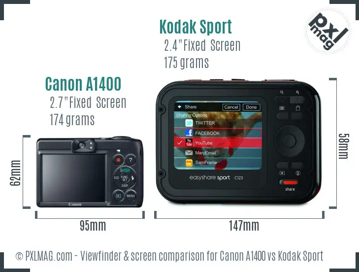 Canon A1400 vs Kodak Sport Screen and Viewfinder comparison Canon A1400 vs Kodak Sport Screen and Viewfinder comparison