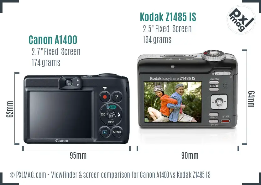 Canon A1400 vs Kodak Z1485 IS Screen and Viewfinder comparison
