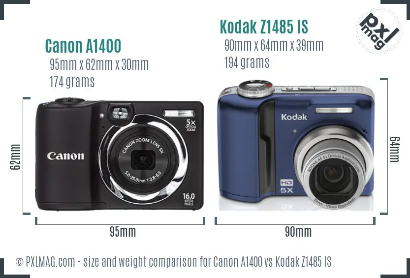 Canon A1400 vs Kodak Z1485 IS size comparison