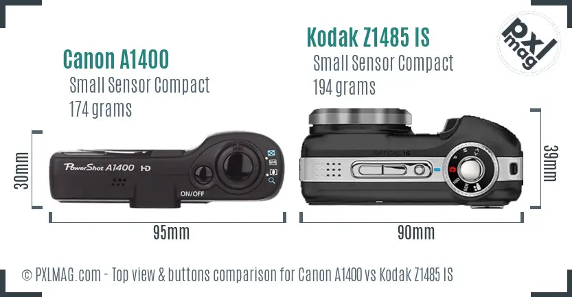 Canon A1400 vs Kodak Z1485 IS top view buttons comparison