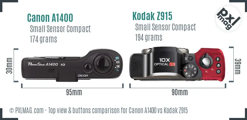 Canon A1400 vs Kodak Z915 top view buttons comparison Canon A1400 vs Kodak Z915 top view buttons comparison