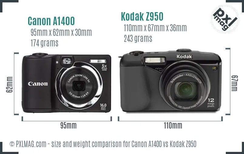 Canon A1400 vs Kodak Z950 size comparison