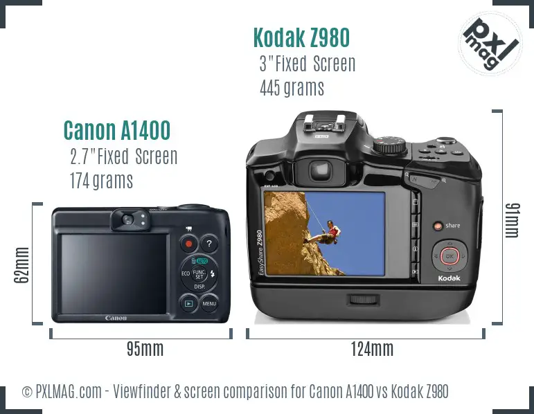 Canon A1400 vs Kodak Z980 Screen and Viewfinder comparison