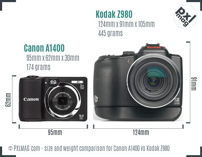 Canon A1400 vs Kodak Z980 size comparison