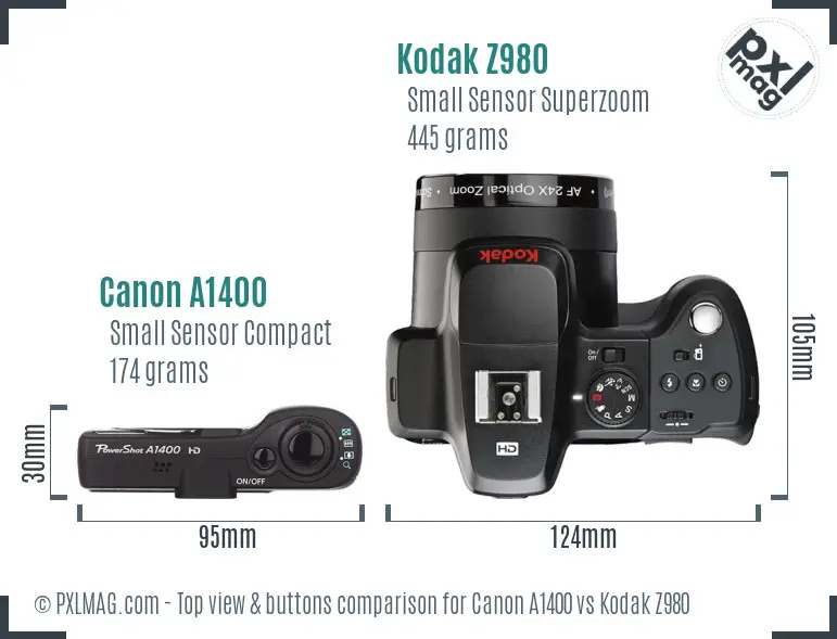 Canon A1400 vs Kodak Z980 top view buttons comparison