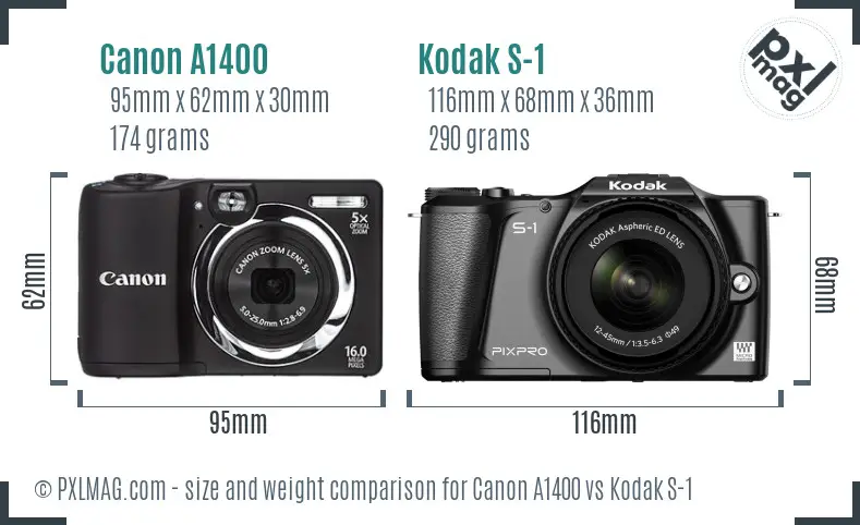 Canon A1400 vs Kodak S-1 size comparison Canon A1400 vs Kodak S-1 size comparison