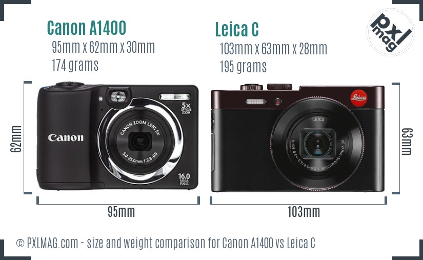 Canon A1400 vs Leica C size comparison Canon A1400 vs Leica C size comparison