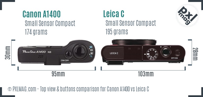 Canon A1400 vs Leica C top view buttons comparison