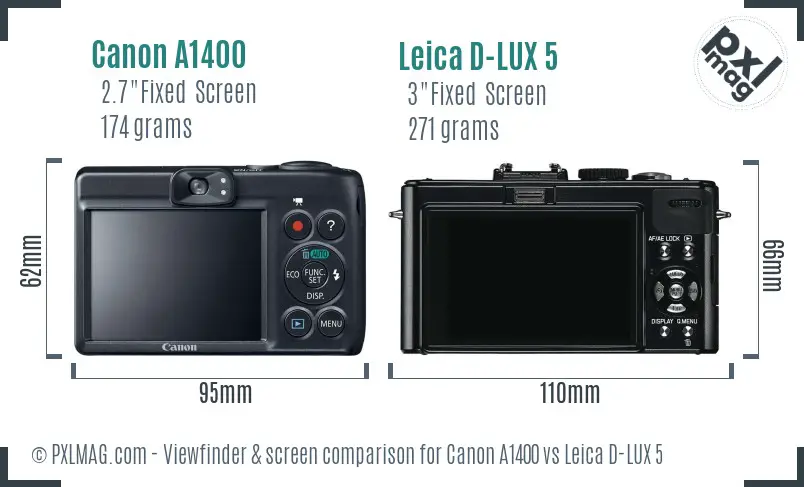 Canon A1400 vs Leica D-LUX 5 Screen and Viewfinder comparison