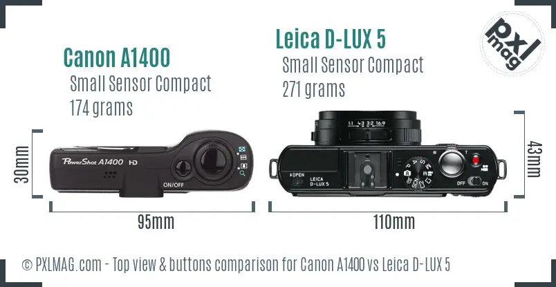 Canon A1400 vs Leica D-LUX 5 top view buttons comparison