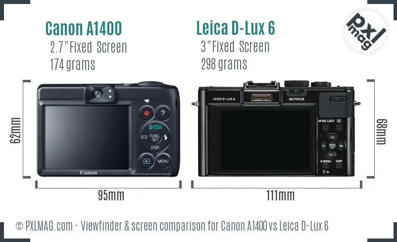 Canon A1400 vs Leica D-Lux 6 Screen and Viewfinder comparison