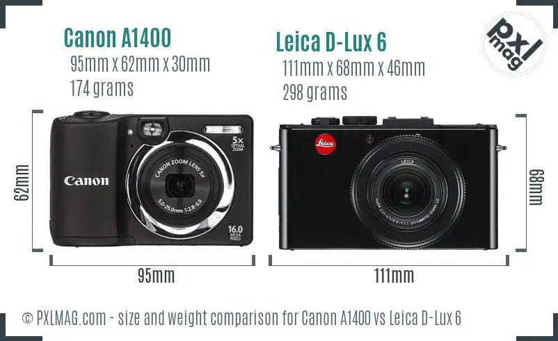 Canon A1400 vs Leica D-Lux 6 size comparison