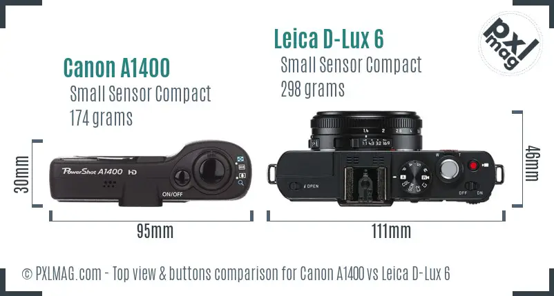 Canon A1400 vs Leica D-Lux 6 top view buttons comparison
