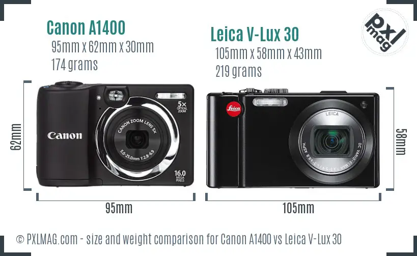 Canon A1400 vs Leica V-Lux 30 size comparison