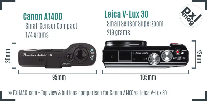 Canon A1400 vs Leica V-Lux 30 top view buttons comparison