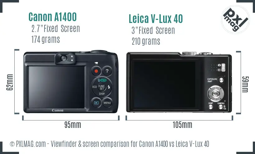 Canon A1400 vs Leica V-Lux 40 Screen and Viewfinder comparison