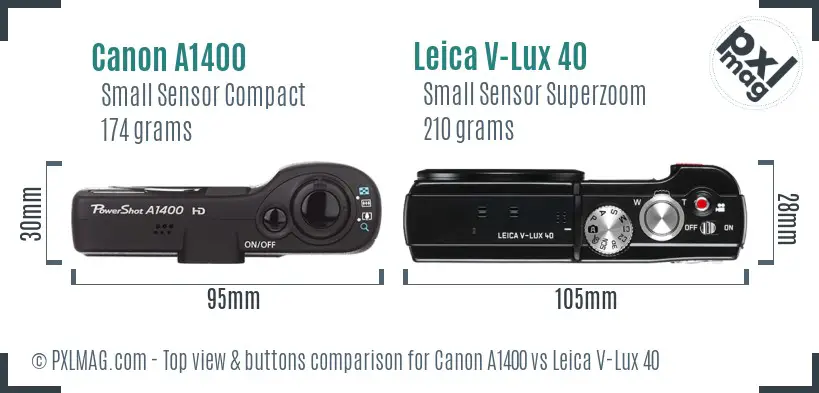 Canon A1400 vs Leica V-Lux 40 top view buttons comparison