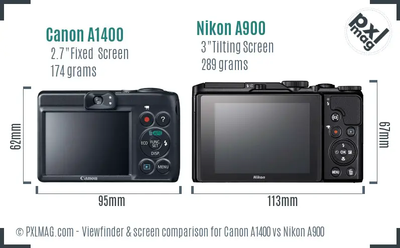 Canon A1400 vs Nikon A900 Screen and Viewfinder comparison