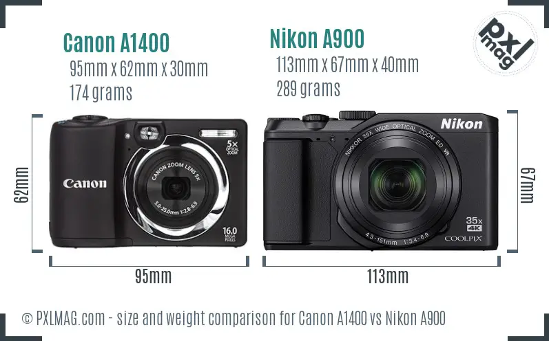 Canon A1400 vs Nikon A900 size comparison