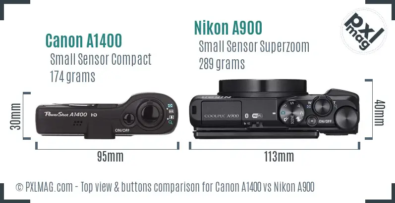 Canon A1400 vs Nikon A900 top view buttons comparison