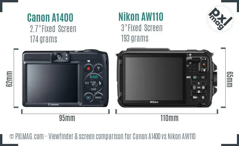 Canon A1400 vs Nikon AW110 Screen and Viewfinder comparison