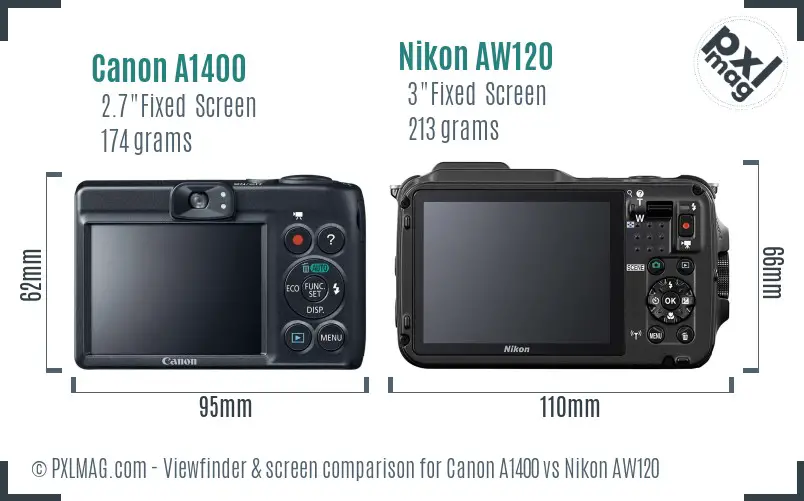 Canon A1400 vs Nikon AW120 Screen and Viewfinder comparison
