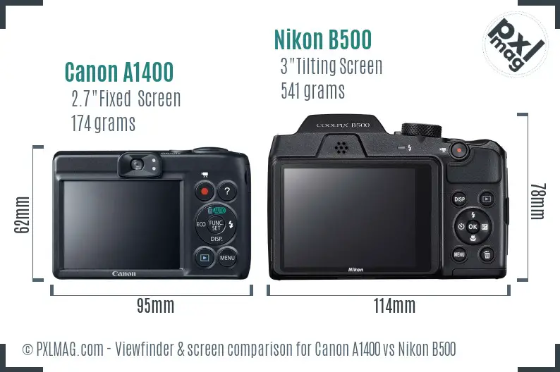 Canon A1400 vs Nikon B500 Screen and Viewfinder comparison