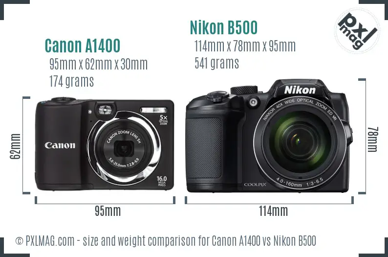 Canon A1400 vs Nikon B500 size comparison