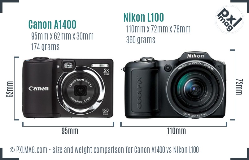 Canon A1400 vs Nikon L100 size comparison