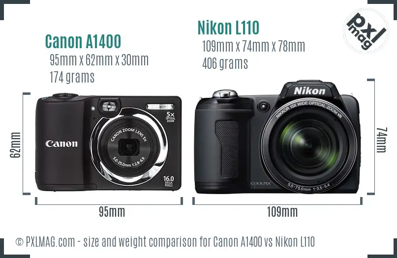 Canon A1400 vs Nikon L110 size comparison Canon A1400 vs Nikon L110 size comparison