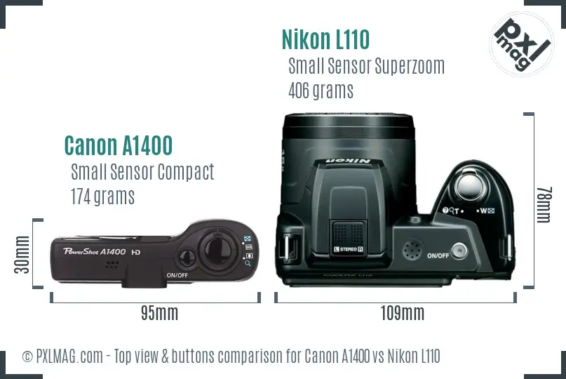 Canon A1400 vs Nikon L110 top view buttons comparison Canon A1400 vs Nikon L110 top view buttons comparison