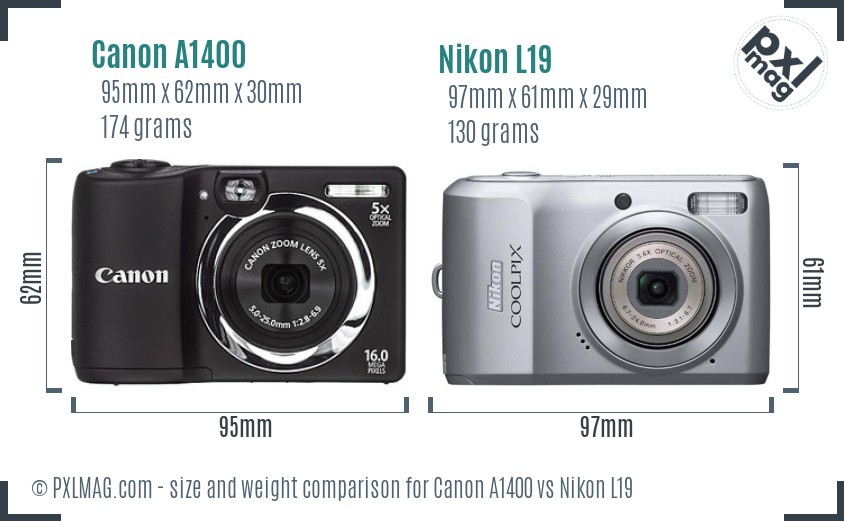 Canon A1400 vs Nikon L19 size comparison
