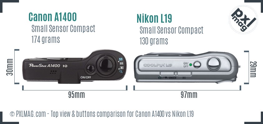 Canon A1400 vs Nikon L19 top view buttons comparison