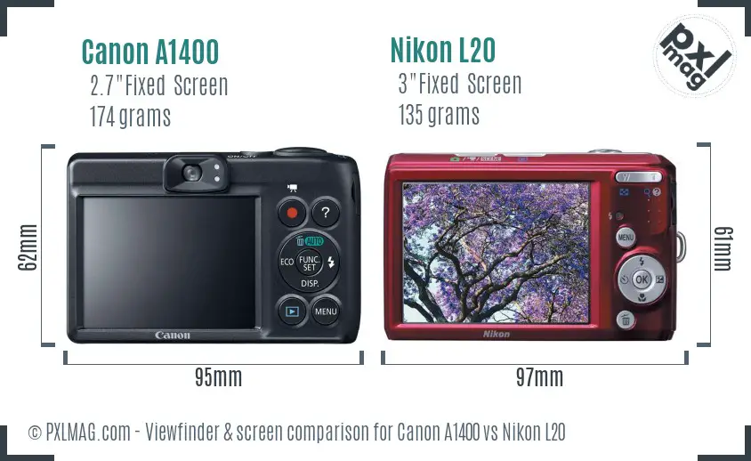 Canon A1400 vs Nikon L20 Screen and Viewfinder comparison